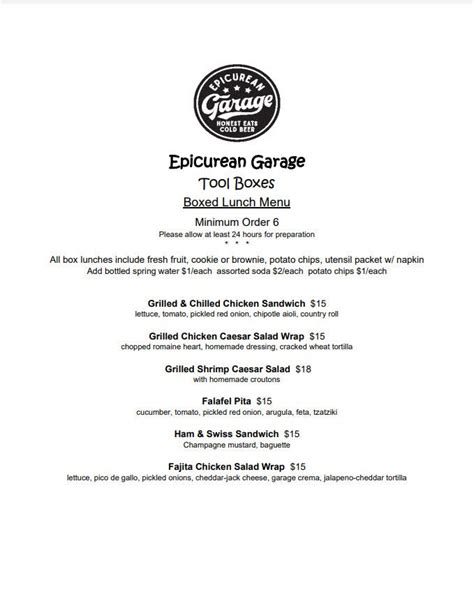 epicurean garage menu|epicurean garage exton pa.